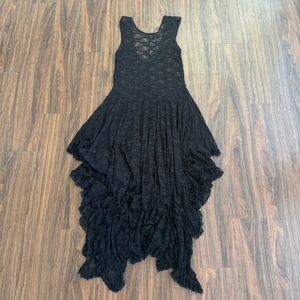 Black Lace Women's S/M? Handkerchief Hem Lace Sheer Dress Whimsigoth Vampire